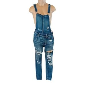 American Eagle Juniors Jegging Overalls Distressed Mid Wash Indie Sleaze 0 READ